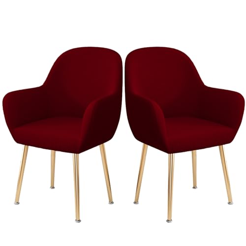 Stretch-Esszimmerstuhlbezüge Mit Gebogener Rückenlehne, 2er-/4er-/6er-Set, Sesselbezüge Aus Polyester-Jacquard, Elastischer, Weicher Sitzschutz for Küche, Restaurant, Büro(Wine Red,2 Pcs) von Hueborne