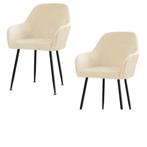 Stuhlhussen for Esszimmerstühle Aus Samt Mit Gebogener Rückenlehne Und Armlehnen, Dehnbarer Spandex-Schonbezug for Akzentstühle, Barhocker, Sesselschoner for Küche Und Büro(Beige,2pcs) von Hueborne