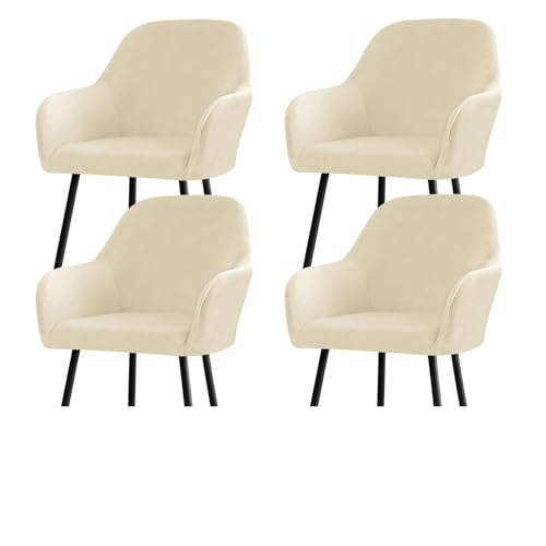 Stuhlhussen for Esszimmerstühle Aus Samt Mit Gebogener Rückenlehne Und Armlehnen, Dehnbarer Spandex-Schonbezug for Akzentstühle, Barhocker, Sesselschoner for Küche Und Büro(Beige,4pcs) von Hueborne