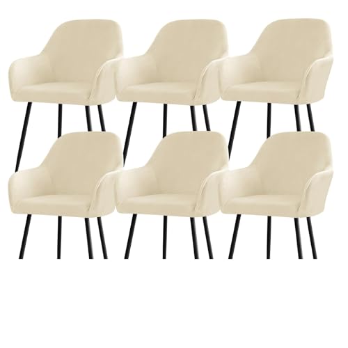 Stuhlhussen for Esszimmerstühle Aus Samt Mit Gebogener Rückenlehne Und Armlehnen, Dehnbarer Spandex-Schonbezug for Akzentstühle, Barhocker, Sesselschoner for Küche Und Büro(Beige,6pcs) von Hueborne