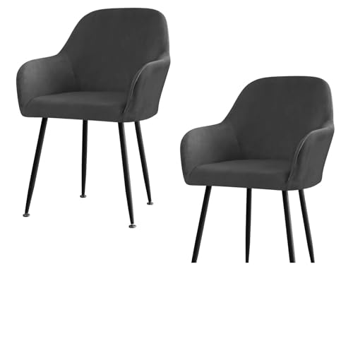 Stuhlhussen for Esszimmerstühle Aus Samt Mit Gebogener Rückenlehne Und Armlehnen, Dehnbarer Spandex-Schonbezug for Akzentstühle, Barhocker, Sesselschoner for Küche Und Büro(Black,2pcs) von Hueborne