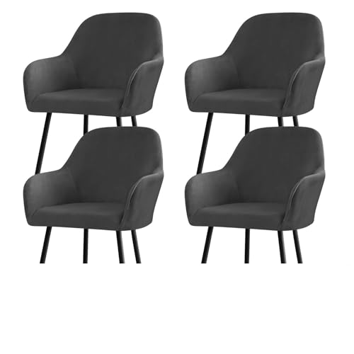 Stuhlhussen for Esszimmerstühle Aus Samt Mit Gebogener Rückenlehne Und Armlehnen, Dehnbarer Spandex-Schonbezug for Akzentstühle, Barhocker, Sesselschoner for Küche Und Büro(Black,4pcs) von Hueborne