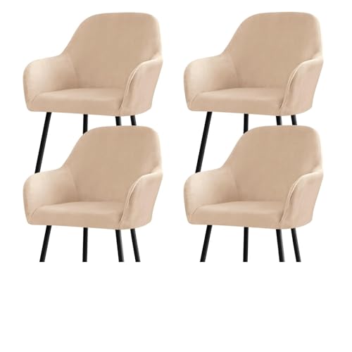 Stuhlhussen for Esszimmerstühle Aus Samt Mit Gebogener Rückenlehne Und Armlehnen, Dehnbarer Spandex-Schonbezug for Akzentstühle, Barhocker, Sesselschoner for Küche Und Büro(Dark Beige,4pcs) von Hueborne