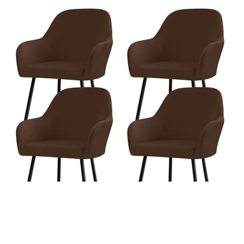 Stuhlhussen for Esszimmerstühle Aus Samt Mit Gebogener Rückenlehne Und Armlehnen, Dehnbarer Spandex-Schonbezug for Akzentstühle, Barhocker, Sesselschoner for Küche Und Büro(Dark Brown,4pcs) von Hueborne