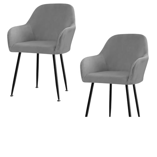 Stuhlhussen for Esszimmerstühle Aus Samt Mit Gebogener Rückenlehne Und Armlehnen, Dehnbarer Spandex-Schonbezug for Akzentstühle, Barhocker, Sesselschoner for Küche Und Büro(Dark Gray,2pcs) von Hueborne