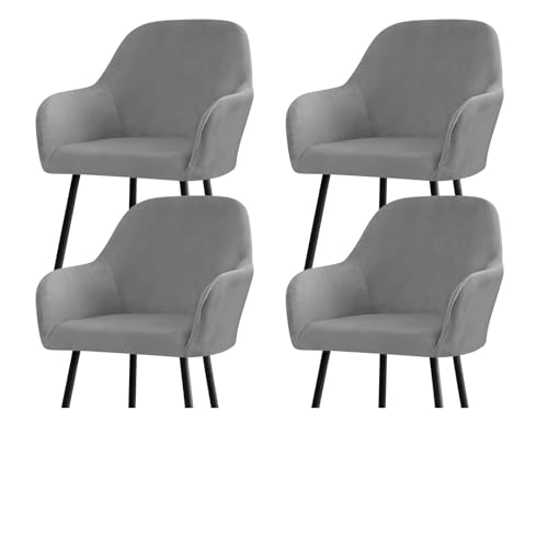 Stuhlhussen for Esszimmerstühle Aus Samt Mit Gebogener Rückenlehne Und Armlehnen, Dehnbarer Spandex-Schonbezug for Akzentstühle, Barhocker, Sesselschoner for Küche Und Büro(Dark Gray,4pcs) von Hueborne