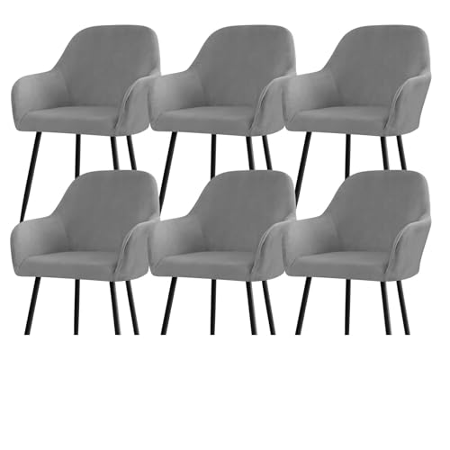 Stuhlhussen for Esszimmerstühle Aus Samt Mit Gebogener Rückenlehne Und Armlehnen, Dehnbarer Spandex-Schonbezug for Akzentstühle, Barhocker, Sesselschoner for Küche Und Büro(Dark Gray,6pcs) von Hueborne