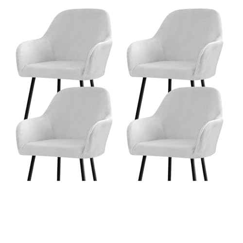 Stuhlhussen for Esszimmerstühle Aus Samt Mit Gebogener Rückenlehne Und Armlehnen, Dehnbarer Spandex-Schonbezug for Akzentstühle, Barhocker, Sesselschoner for Küche Und Büro(Light Gray,4pcs) von Hueborne