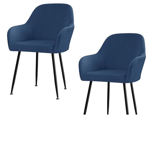 Stuhlhussen for Esszimmerstühle Aus Samt Mit Gebogener Rückenlehne Und Armlehnen, Dehnbarer Spandex-Schonbezug for Akzentstühle, Barhocker, Sesselschoner for Küche Und Büro(Navy Blue,2pcs) von Hueborne