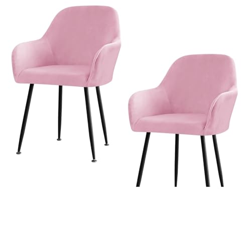 Stuhlhussen for Esszimmerstühle Aus Samt Mit Gebogener Rückenlehne Und Armlehnen, Dehnbarer Spandex-Schonbezug for Akzentstühle, Barhocker, Sesselschoner for Küche Und Büro(Pink,2pcs) von Hueborne