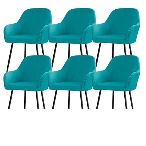 Stuhlhussen for Esszimmerstühle Aus Samt Mit Gebogener Rückenlehne Und Armlehnen, Dehnbarer Spandex-Schonbezug for Akzentstühle, Barhocker, Sesselschoner for Küche Und Büro(Turquoise,6pcs) von Hueborne