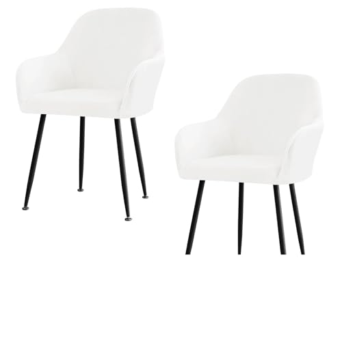Stuhlhussen for Esszimmerstühle Aus Samt Mit Gebogener Rückenlehne Und Armlehnen, Dehnbarer Spandex-Schonbezug for Akzentstühle, Barhocker, Sesselschoner for Küche Und Büro(White,2pcs) von Hueborne
