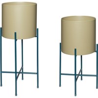 Hübsch Interior - Airy Pflanztopf mit Gestell, khaki / petrol (2er-Set) von Hübsch Interior