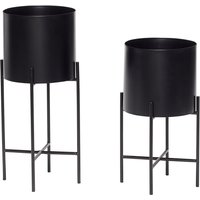 Hübsch Interior - Airy Pflanztopf mit Gestell, schwarz (2er-Set) von Hübsch Interior