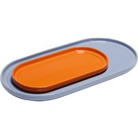 Hübsch Interior - Amare Tablett, oval, hellblau / orange (2er-Set) von Hübsch Interior