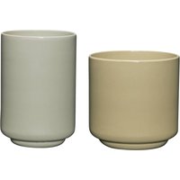 Hübsch Interior - Deux Steintöpfe, hellgrün / sand (2er-Set) von Hübsch Interior