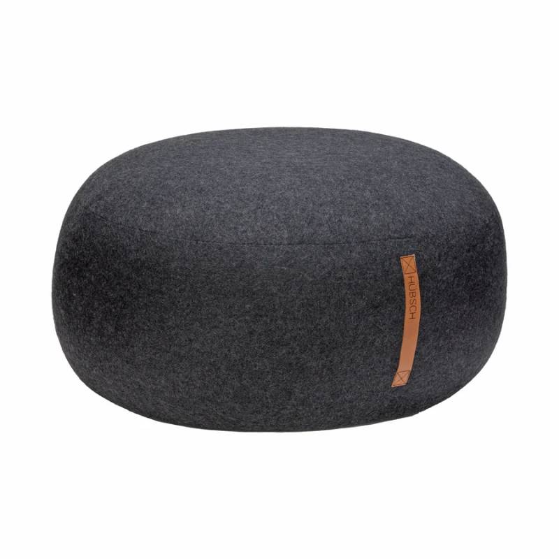 Hübsch Interior Pouf Mit Ledergriff Hocker Polsterhocker ø75 X H 35cm Dunkelgrau B-Ware von Hübsch Interior