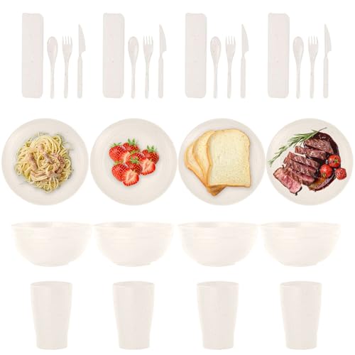 Huehkir Campingbesteck | Campinggeschirr Reisebesteck Set | Teller Löffel Gabeln Schüsseln Mikrowellengeeignet Für Erwachsene Kinder Outdoor Indoor Grillen Picknick Büro Jagen von Huehkir