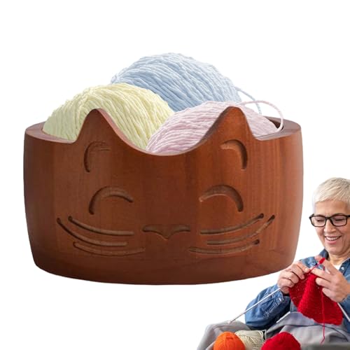 Huehkir Garnschalen zum Häkeln, Strickschale | Garnspeicherschale,Hölzerne häkelnden Lagerhalter runde staubdichtes Strickzubehör zum Geburtstag, Mädchen & Frauen von Huehkir