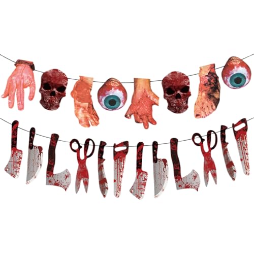 Huehkir Halloween Banner Für Innenräume - 2025 Horror Geisterhaus Banner Grusel Dekoration - Horror Dekoration zum Aufhängen für Gewerbe, Fenster, Wand, Zuhause, Garten und Party von Huehkir