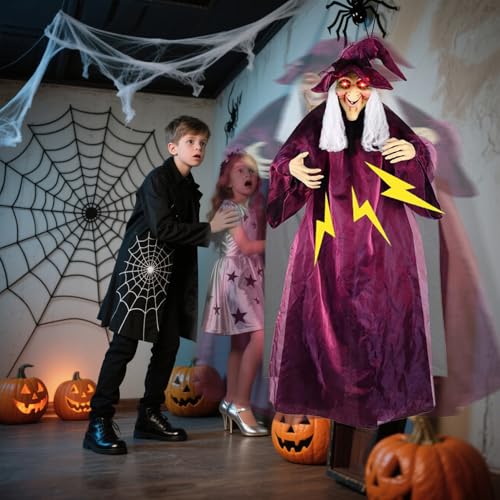 Huehkir Halloween Hexen Deko | Gruselige Sprechende Hexe mit Leuchtenden Augen für Spukhaus Eingang | Gruselelemente Für Vordach Garten Party Und Gruselhaus Huehkir Halloween Hexen Deko | Gruselige Sprechende Hexe mit Leuchtenden Augen für Spukhaus Eingang | Gruselelemente Für Vordach Garten Party Und Gruselhaus von Huehkir