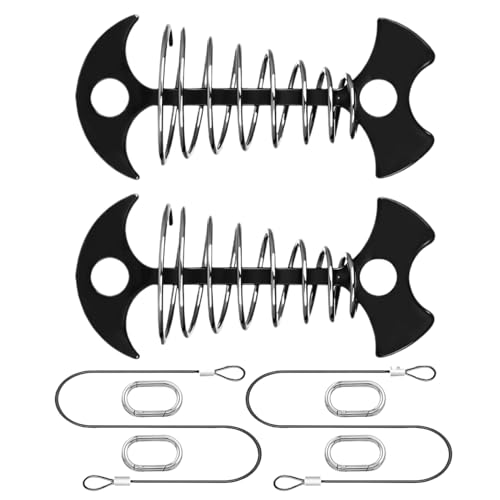 Huehkir Terassenmöbel Befestigungsanker, Fischgrät Terrassendübel Für Spalten Zwischen Dielen, 2 Rostfeste Heringe Mit 4 Karabinern Und Seilen Für Grill Surfbrett Tisch Stuhl von Huehkir