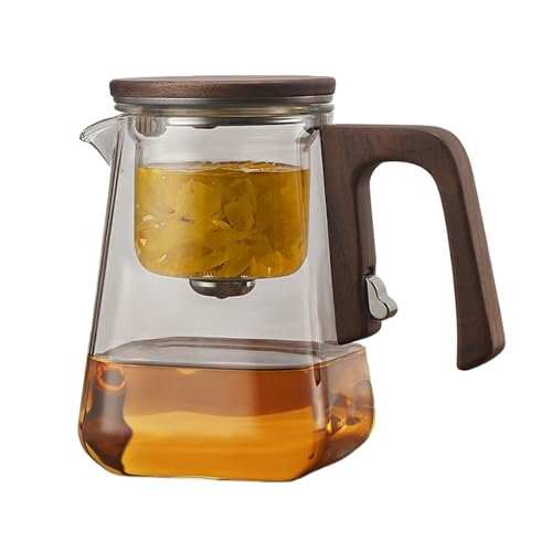 Teekanne aus Glas mit Sieb, Herdplattensichere Teekanne aus Glas, Filtrationsglas-Teekanne, Herausnehmbares langes Edelstahl Sieb rostfrei und hochwertigem Deckel für losen Tee von Huehkir