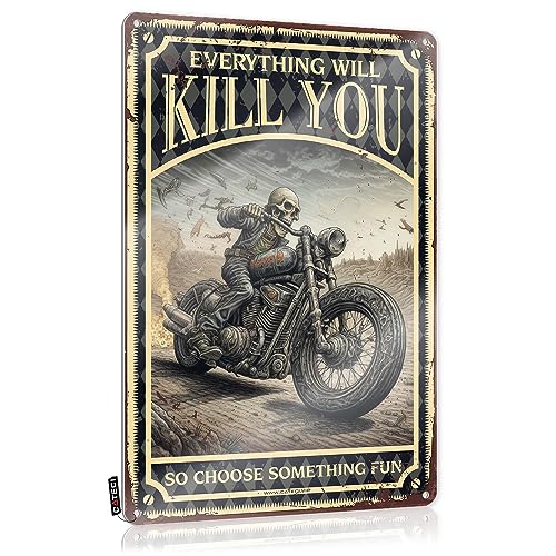 Totenkopf Everything Will Kill You So Choose Something Fun Blechschild Kunstdrucke Retro-Blechschild Raumdekoration für Schlafzimmer Ästhetische Schreibtischdekoration für Frauen (Farbe: Farbe, Größe von Hueivbiod