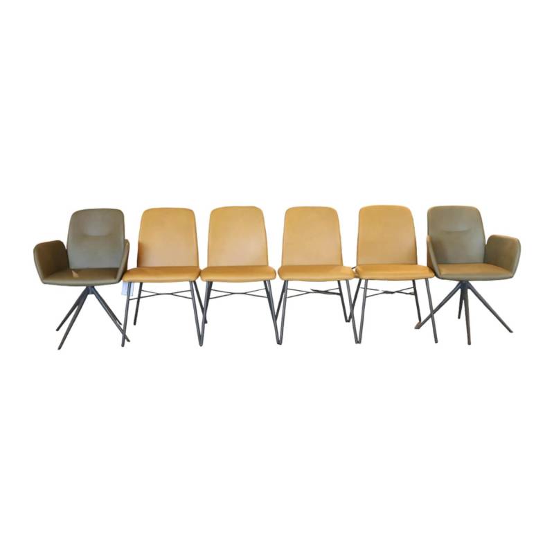 6er Set Stuhl S1000 Leder Senf Gelb Und Leder Grün Gestell Pulverbeschichtet Ant... von Hülsta