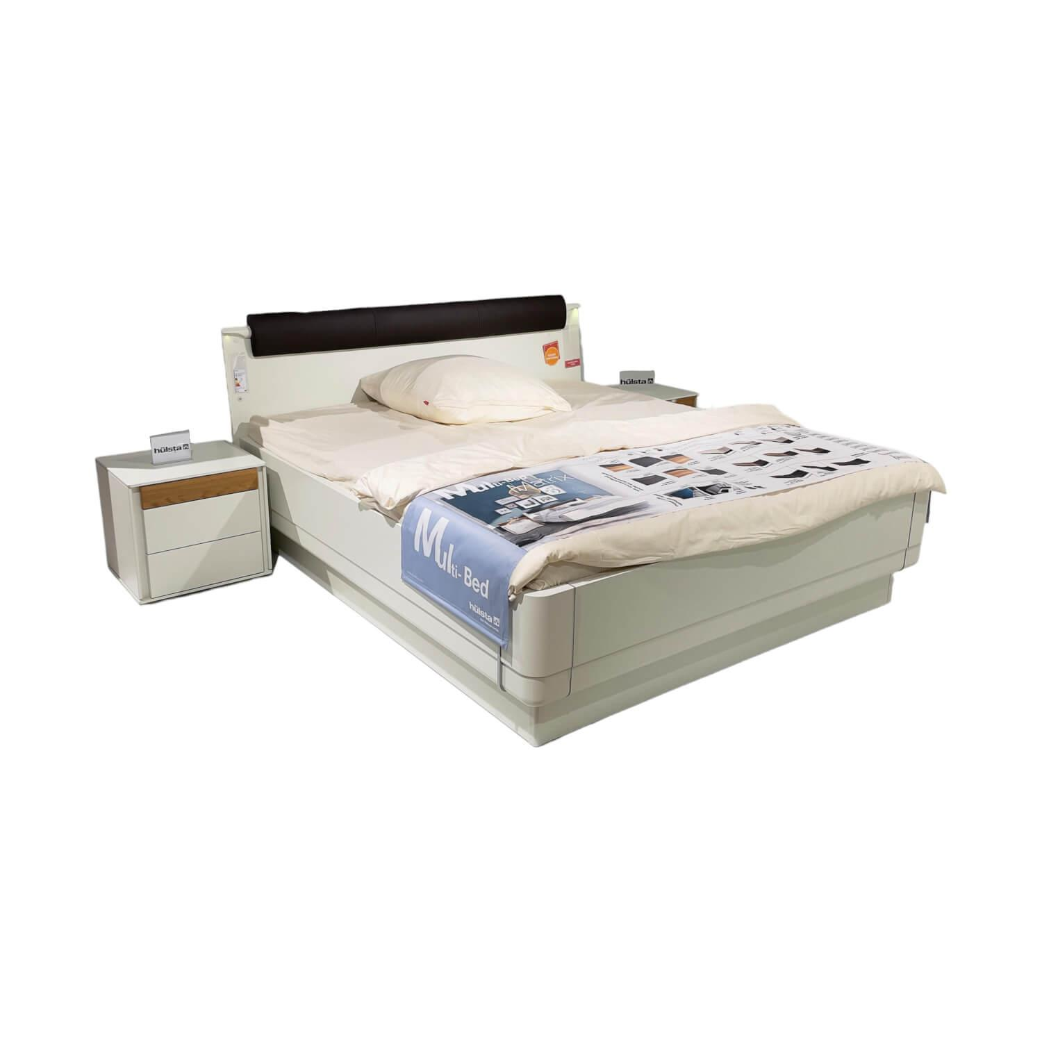 Doppelbett Multi Bed 4271 Lack Weiß Aufsatzpolster Leder 5126 Mocca Braun Mit Ko... von Hülsta