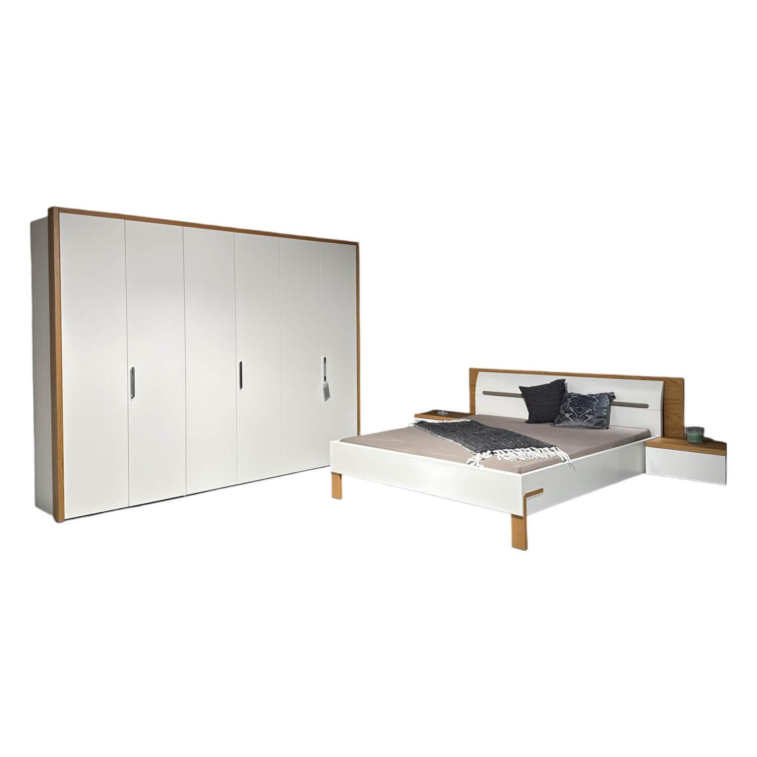 Schlafzimmer Dream Lack Reinweiss Akzent Natureiche Kunstleder Struktur Taupe Gr... von Hülsta