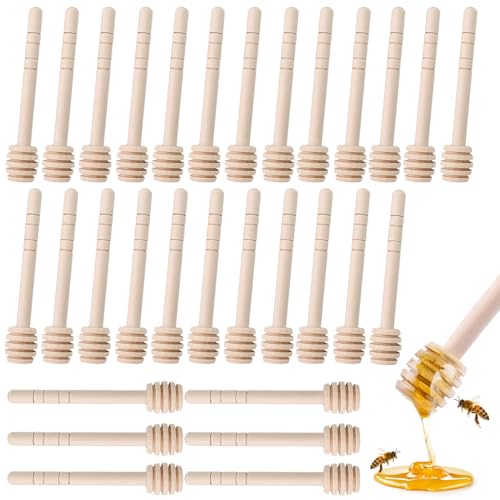 Huemtnor 30 Stück Honiglöffel Holz Set, Mini Holz Honigstab, Marmelade Honigheber Honigspirale Dosierer für Hochzeit, Geburtstag Babydusche, Weihnachten Party, Dessert Werkzeug (10cm) von Huemtnor