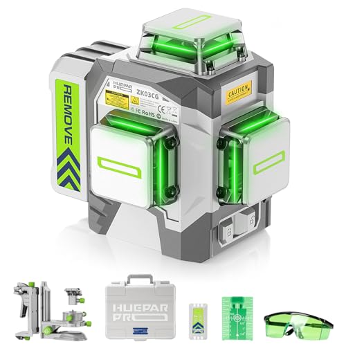 Huepar Pro kreuzlinienlaser 360 selbstnivellierend laser wasserwaage, hochpräziser professioneller grüner 3D-Laser mit 8000 mAh wiederaufladbarem Li-Ionen-Akku Multifunktions Mikroverstellbügel ZK03CG von Huepar Pro