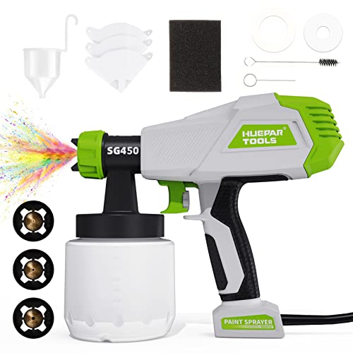Huepar Tools Farbsprühsystem Farbsprühpistole, Elektro Lackierpistole mit 3 Düsen und 3 Spritzmuster, mit verstellbarem Luft- und Farbfluss, für Zäune, Wände, Decken, Geschenk Vatertag, Männer, Papa von Huepar Tools