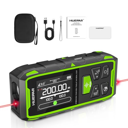 Dual Laser Entfernungsmesser, Huepar 200M Rot Laser Messgerät Entfernungsmesser mit Laser, hintergrundbeleuchtetem LCD, Messung von Entfernung, Fläche und Volumen und pythagoreischem Modus von Huepar