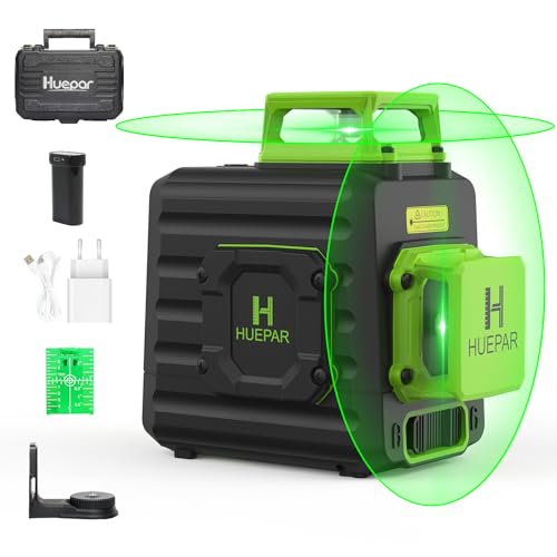 Huepar 2 x 360 Kreuzlinienlaser Grüner Selbstnivellierenden Laser Level, Zwei 360°-Laserlinie, Li-Ionen-Akku mit Ladeanschluss Typ C, Hartschalenkoffer enthalten - B02CG Huepar 2 x 360 Kreuzlinienlaser Grüner Selbstnivellierenden Laser Level, Zwei 360°-Laserlinie, Li-Ionen-Akku mit Ladeanschluss Typ C, Hartschalenkoffer enthalten - B02CG von Huepar