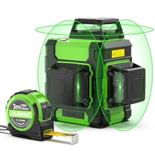 Huepar Laser-Wasserwaage mit Maßband-Set, 3x360° selbstnivellierende Laser-Wasserwaage, grüne 3D-Kreuzlinie, Li-Ionen-Akku, Laser-Wasserwaage, professionelles Laser-Werkzeug für den Außenbereich von Huepar