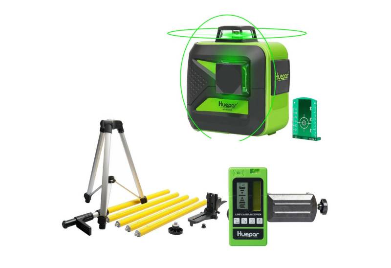 Huepar Kreuzlinienlaser Huepar 602CG grüner 2D Kreuzlinienlaser mit Akku und Wandhalterung von Huepar