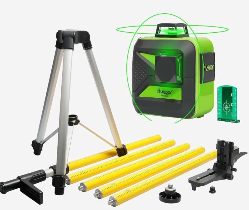 Huepar Kreuzlinienlaser Huepar 602CG grüner 2D Kreuzlinienlaser mit Akku und Wandhalterung von Huepar