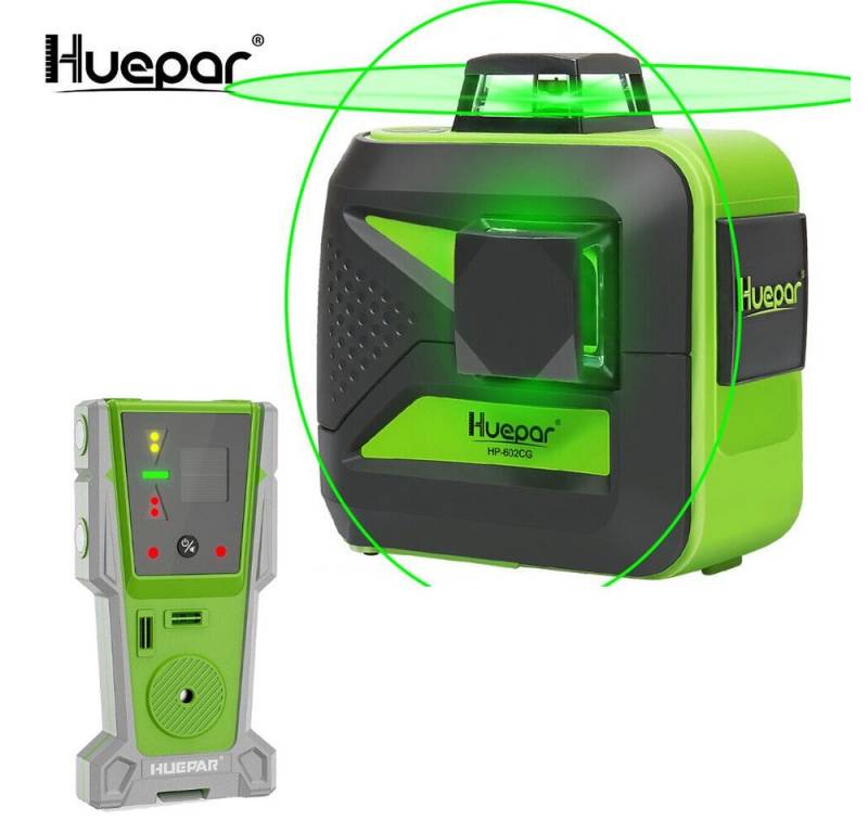 Huepar Kreuzlinienlaser Huepar 602CG grüner 2D Kreuzlinienlaser mit Akku und Wandhalterung von Huepar