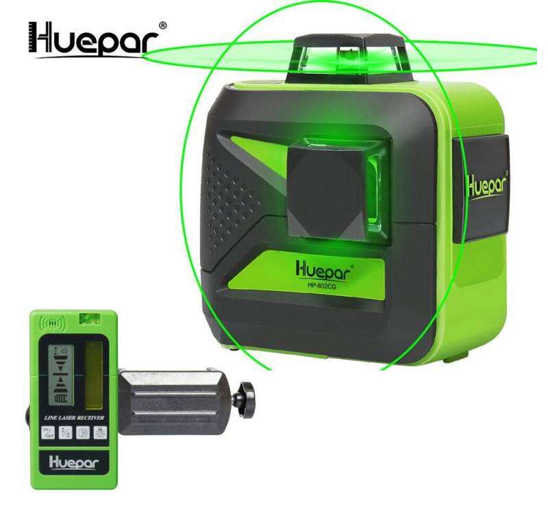 Huepar Kreuzlinienlaser Huepar 602CG grüner 2D Kreuzlinienlaser mit Akku und Wandhalterung von Huepar