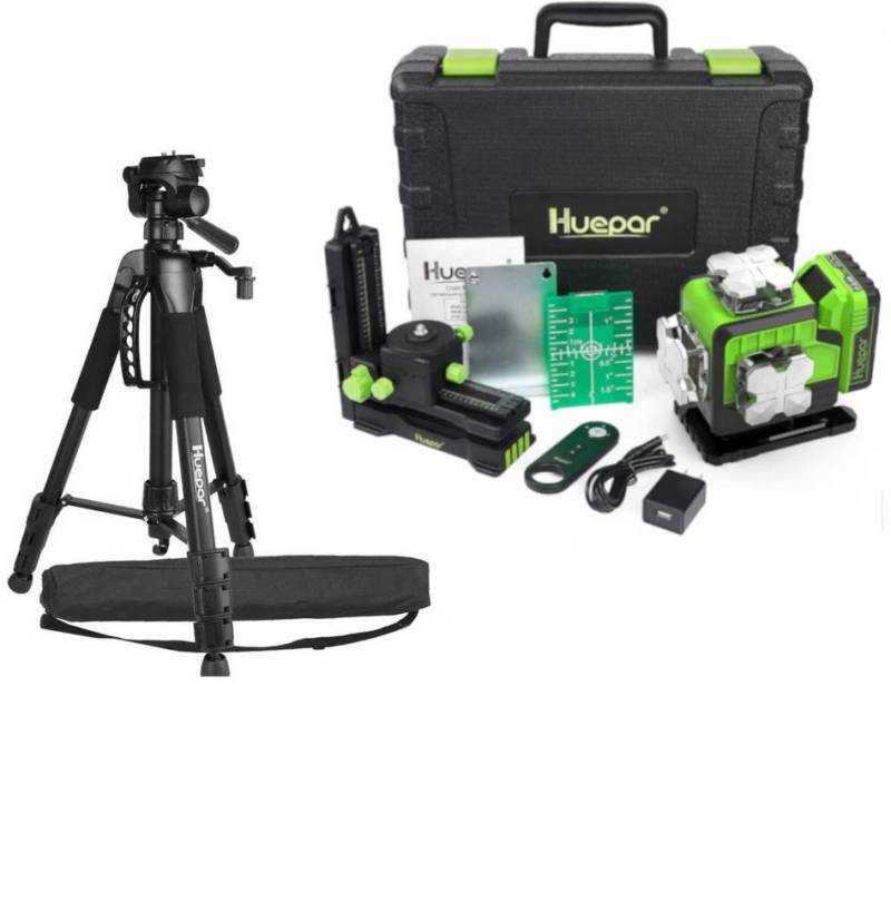 Huepar Kreuzlinienlaser Huepar P04CG 4D Kreuzlinienlaser mit Fernbedienung im Koffer von Huepar