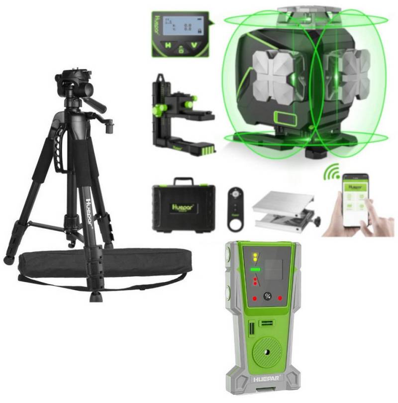 Huepar Kreuzlinienlaser Huepar S04CG LCD-Bildschirm 4D Laser mit Halterung und Hebebasis von Huepar