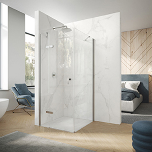 HÜPPE Design pure Viereck Schwingtür festes Segment und Beschlag, linksseitige Befestigung, Montage auf Fliesenboden, Breite:75cm, Höhe:200cm, 8P9011087321 von Hüppe