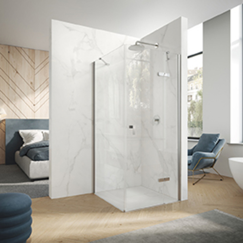 HÜPPE Design pure Viereck Schwingtür mit festen Segmenten mit Beschlag, Breite:80cm Höhe:200cm, rechtsseitige Befestigung, 8P9112123322 von Hüppe