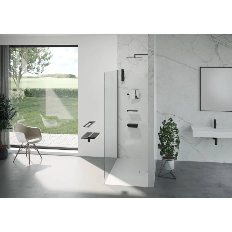 Hüppe Seitenwand Design Pure Alleinstehend BxH 90 x 200 cm Quer 6 mm Silber HG 8 von Hüppe