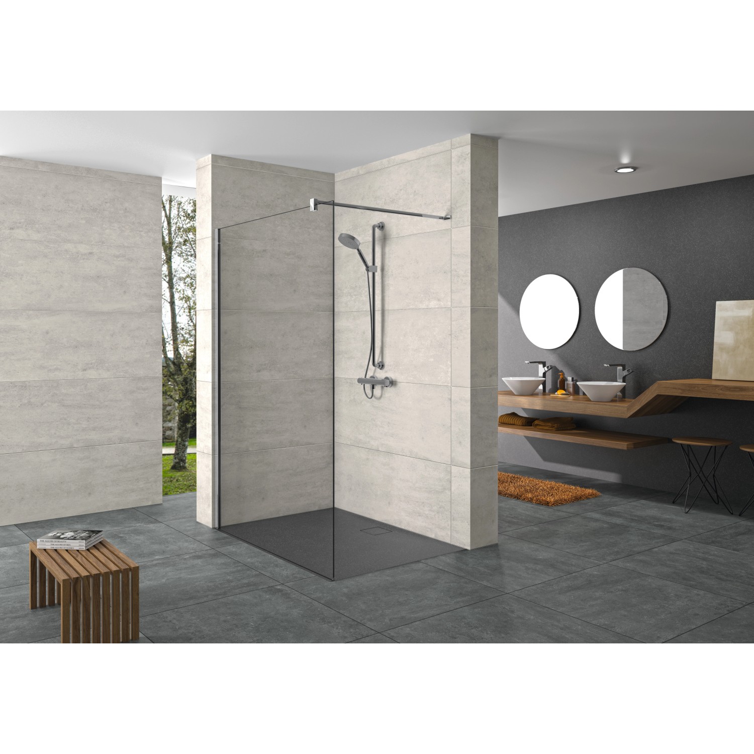 Hüppe Seitenwand Design Pure Alleinstehend BxH 90 x 200 cm Quer 8 mm Silber Matt von Hüppe