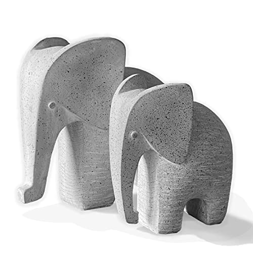 Huey House Elefanten-Skulpturen – 2 Stück (15,2 cm H und 12,7 cm H) – handgefertigte Regaldekor-Figuren – Hellgrau von Huey House