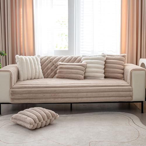 Hufu Fleecedecke Sofa Überwurfdecke, Winter Warmer Plüsch Sofabezug, Weicher rutschfest Couch überzug, Waschbar Universelle Sofaschoner für 1 2 3 4 Sitzer Ecksofa U L Form Sofahusse von Hufu