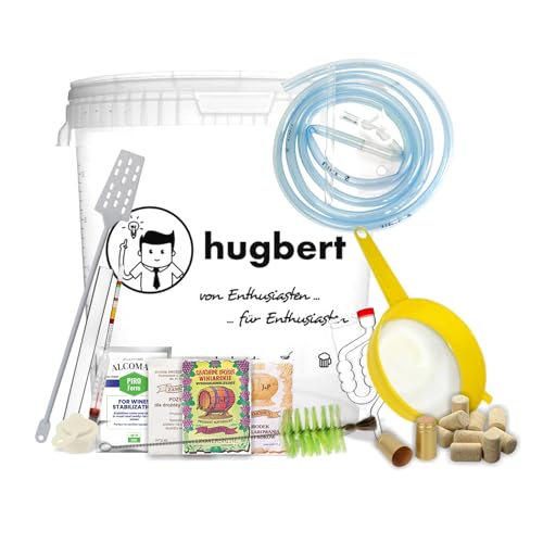 Weinset ZAMOJSCY-BOX-XXL Weinhefe | Alkohol Hefe | Gärbehälter 30/33L | Gärröhrchen | Dichtgummi | Weinmessgerät | Schlauch | Flaschenbürste | Rührer aus Plastik | Schrumpfkapseln | Weinkorken von Hugbert